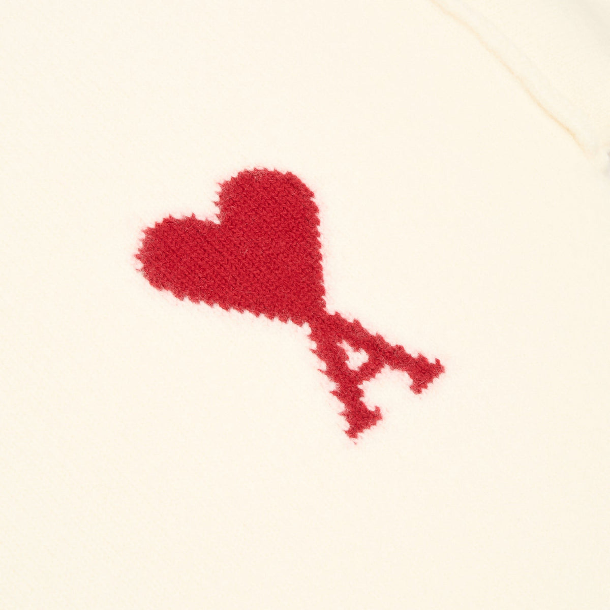 AMI Crewneck Sweater With Contrasted AMI De Coeur (Ecru/Rouge)